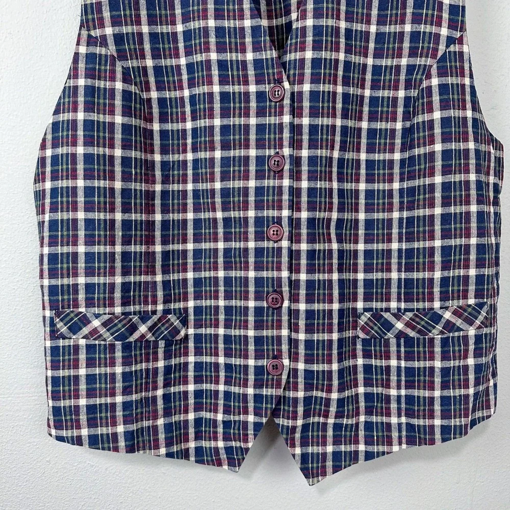 Vintage 90s Milano Design Group Vest Size L Linen Cotton Plaid Grunge‎ Academia